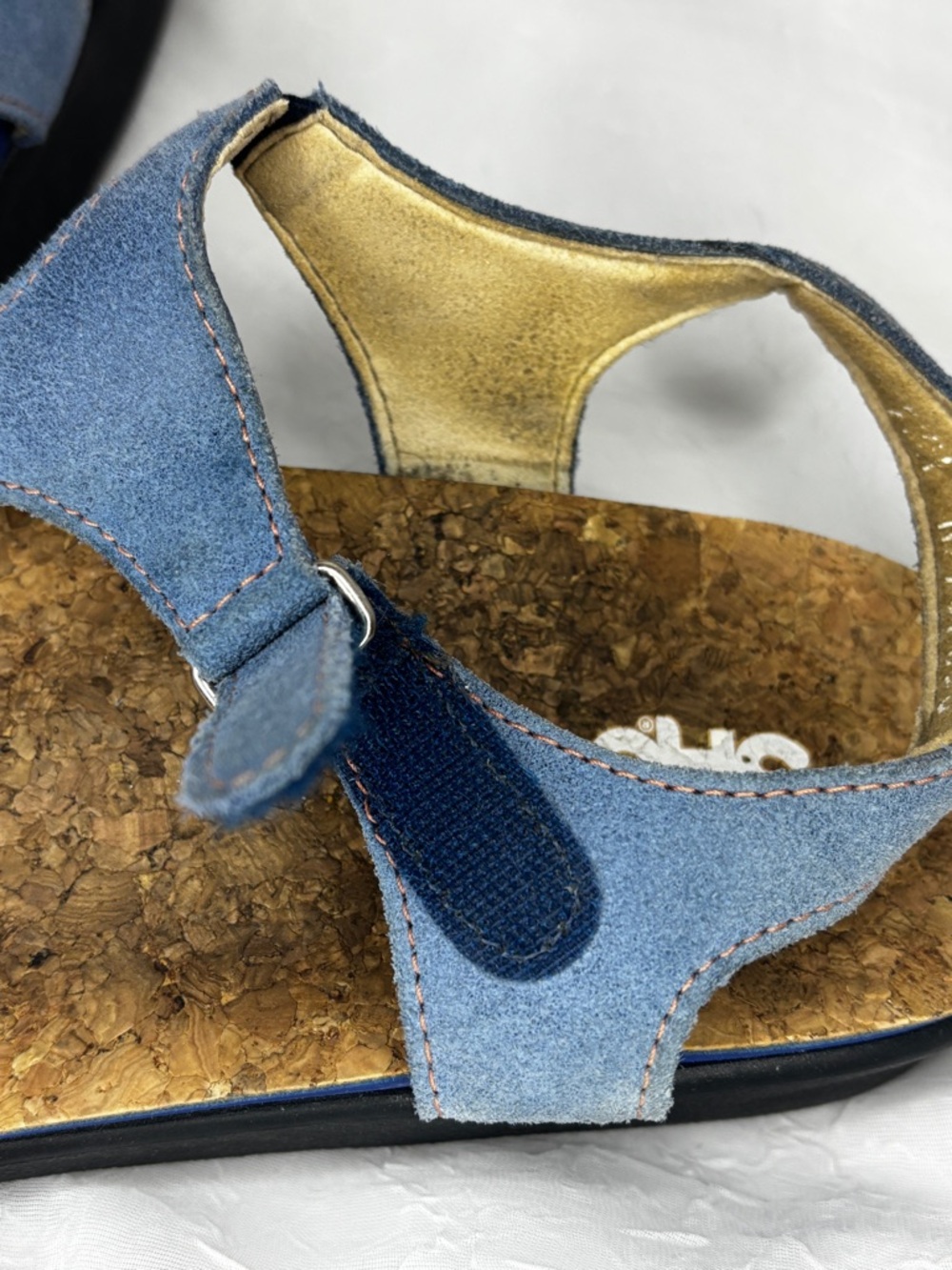 Blue Suede SAS Marina T-Strap Comfort Sandals with Cork Footbed - 8.5 - - Picture 10 of 15